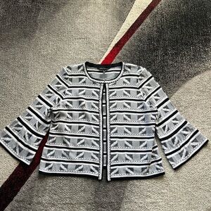 Ming Wang Black White Knit Bell Sleeve Cardigan
